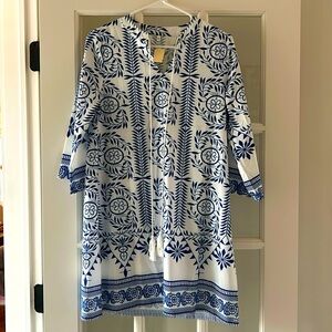 Blue and white beach dress. Perfect for a vacation cover up or evening dinner